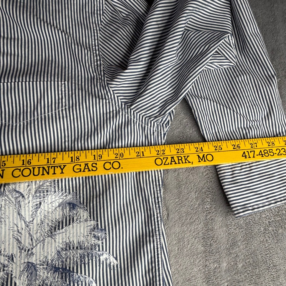 American Eagle Shirt Men Large Blue Striped Palm Tree Graphic Vintage Fit Cotton - Picture 7 of 11